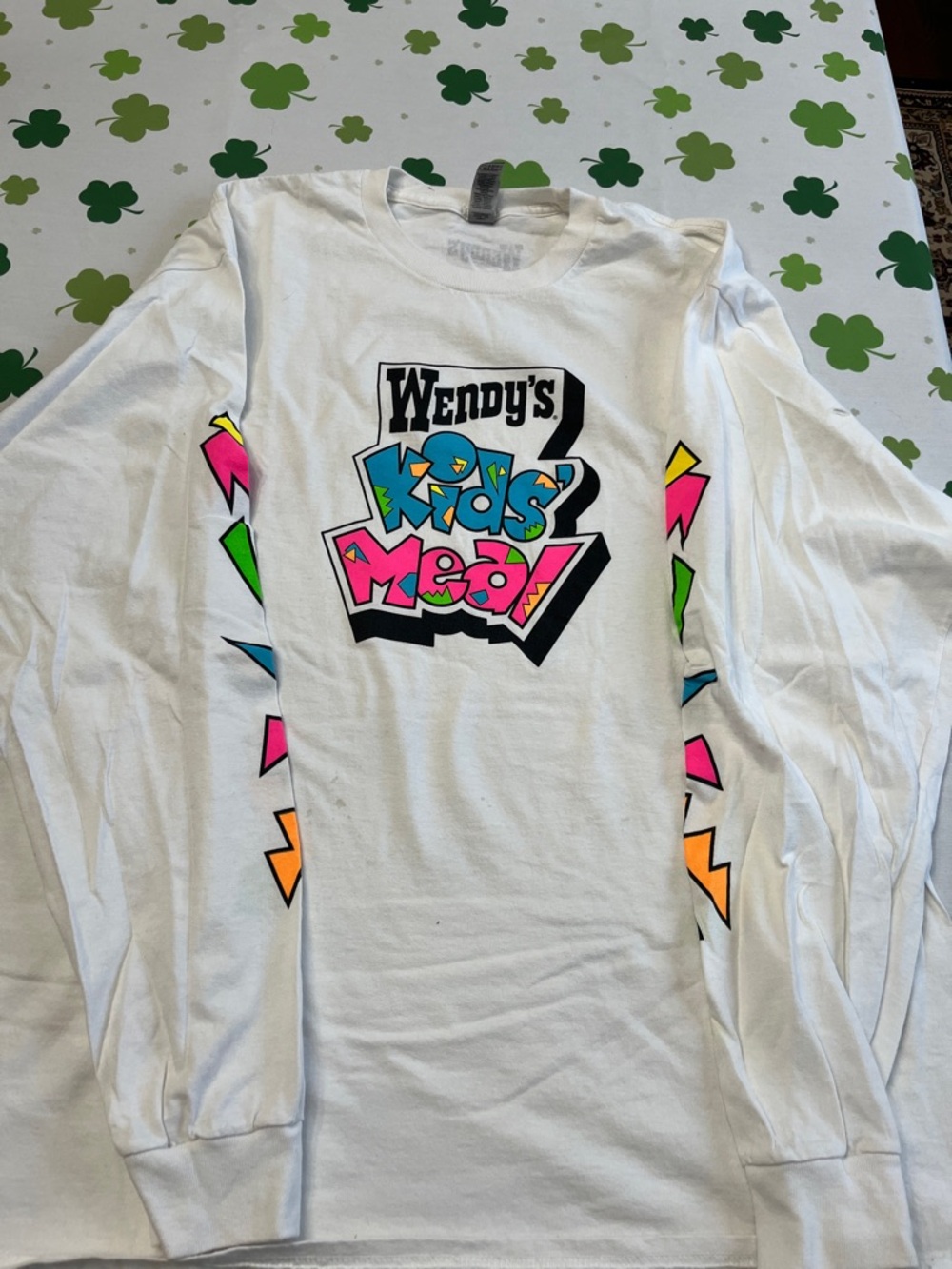 RARE Kids' Meal Wendy’s Graphic Long Sleeve Shirt - White with Neon Accents